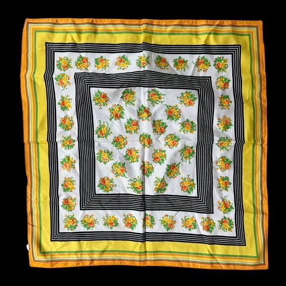 Vintage Scarf Italian Floral Yellow Orange 1970s Flowers Italy Baar & Beards - Picture 3 of 8